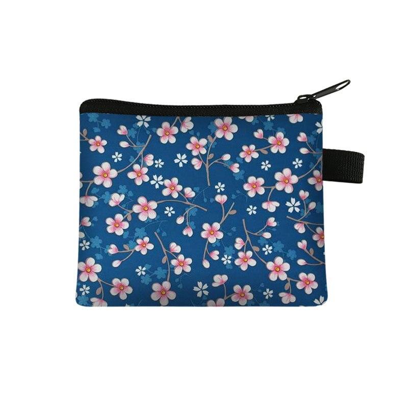 Canvas Coin Purse Floral Plaid Print Zipper Pouch Small Wallet Children Female Key Card Holder Mini Money Bag