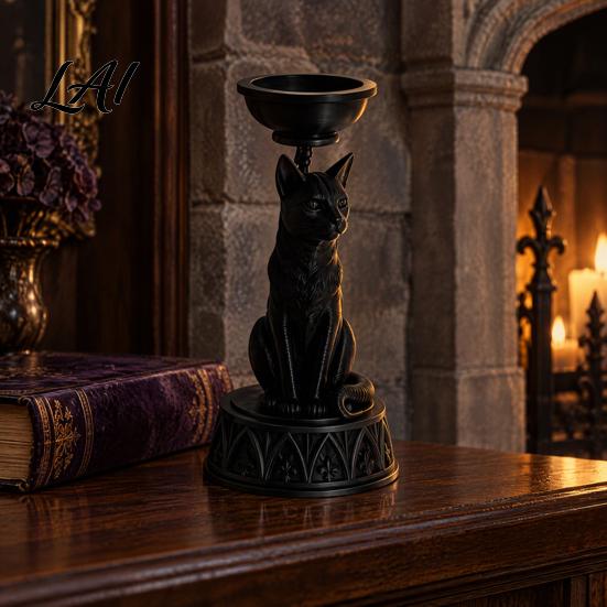 Vintage Pillar Candle Stand Stable Base Holder Gothic Style PETG Candlestick Matte Holder Black Snake Cat Decorative Sculpture for Table Centerpiece