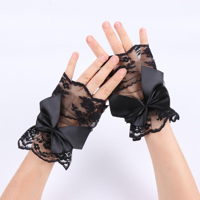 Lolita Black Hand Sleeves Short Lace Mesh Decoration Fake Cuffs Elastic Bracelet Wedding Party Dress Accessories