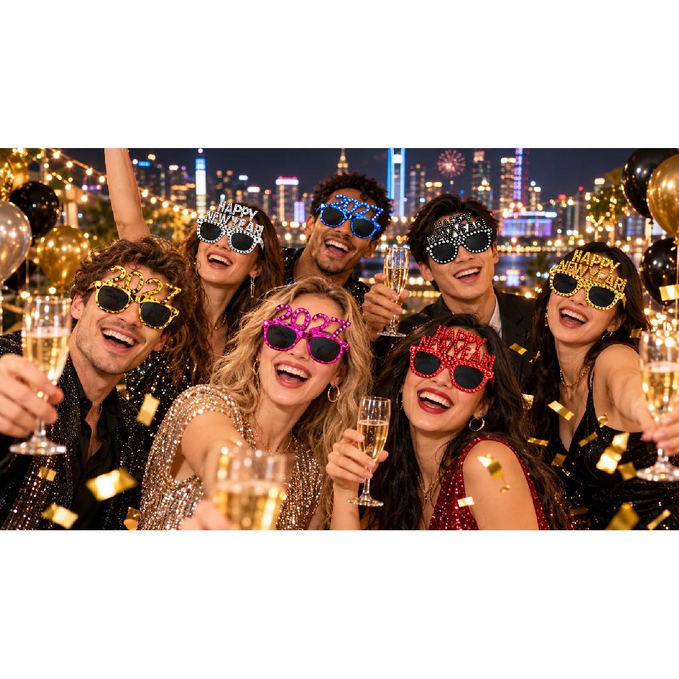 Lovatfirs 10 Pack Party Sunglasses Happy New Year 2027 for Women Men Adults Different 5 Color Red Gold Blue Black Silver UV400 7
