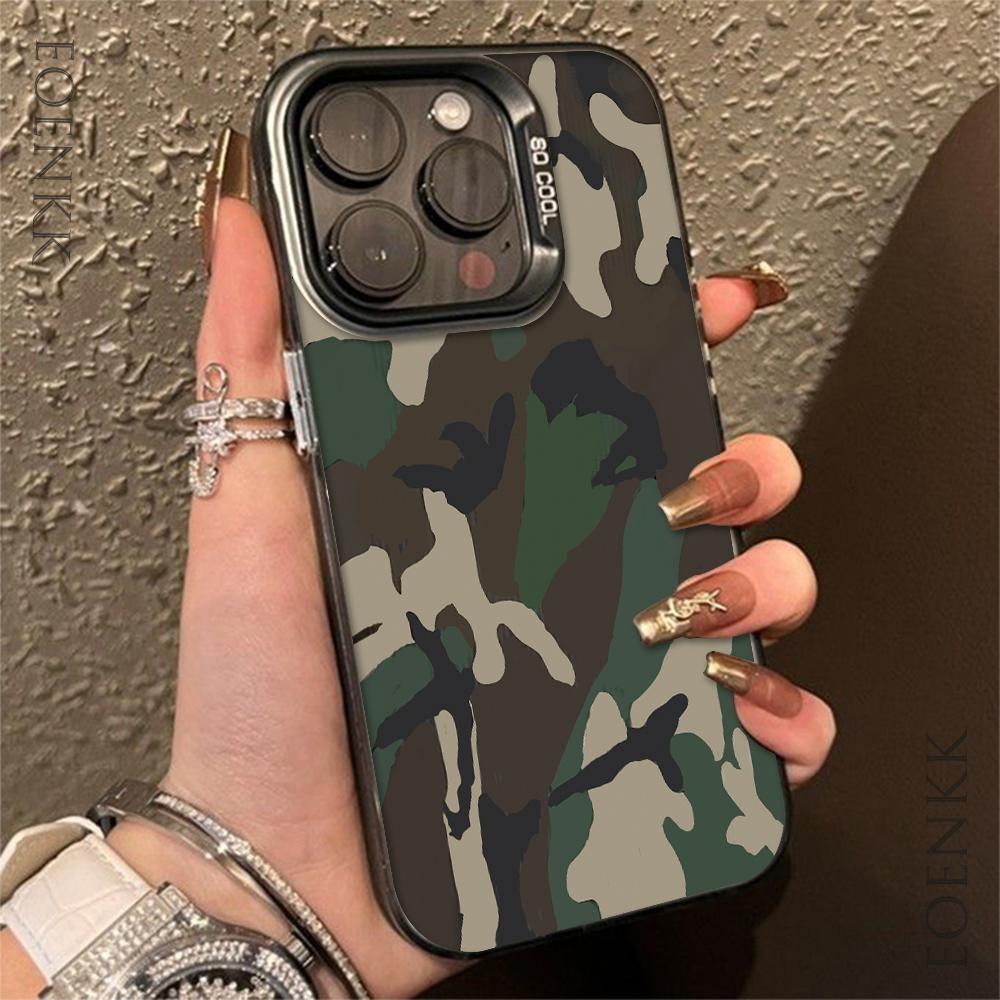 Чехол для телефона с камуфляжным принтом для iPhone 13 14 11 12 15 16 Pro Max Plus X XR XS Mini Цветной Серебристый Защитный IMD Жесткий Чехол