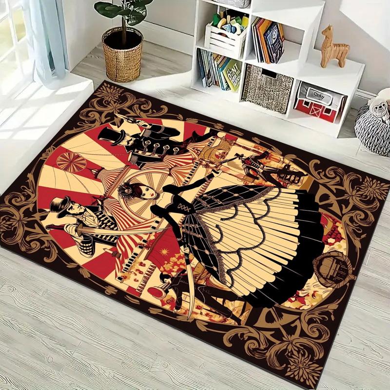 Vintage Circus Lolita Girl Non-Slip Area Rug, Floor Carpet for Bedroom Living Room