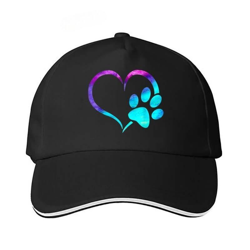 Dog Paw Heart Print Baseball Cap Abstract Watercolor Style Adjustable Unisex Casual Sport Cap