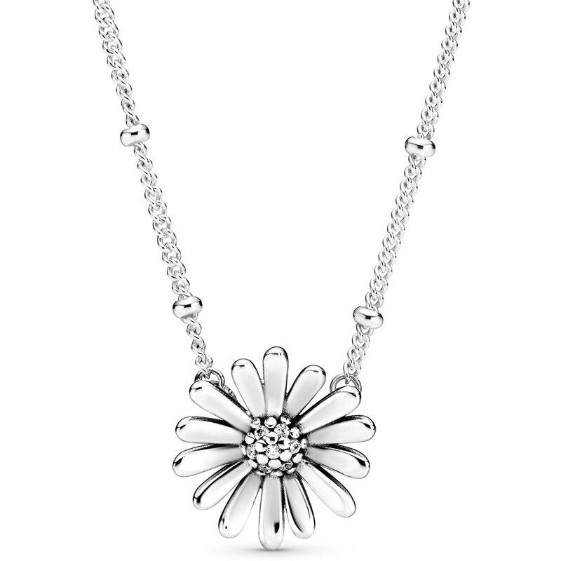 Сверкающее ожерелье Infinity Collier United Regal Crown Hearts с цветком ромашки для стерлингового серебра 925 пробы, очаровательные модные ювелирные изделия своими руками