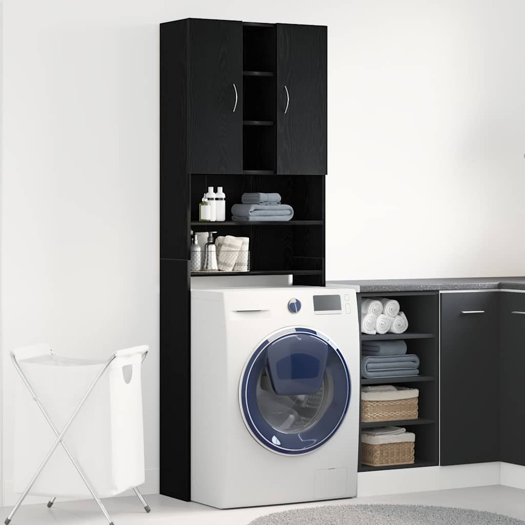 Washing Machine Cabinet Black Oak Look 64 x 25.5 x 190 cm