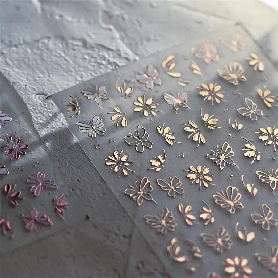 Vigorous Pink Butterfly Gradient Petal Flower Shiny Stars 5D Soft Self Adhesive Nail Art Decoration Sticker Manicure Decal DIY