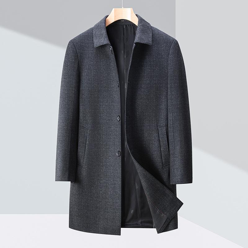 Осенне-зимняя мужская кашемировая ветровка средней длины со свободными лацканами шерстяное пальто для пап среднего возраста в деловом стиле