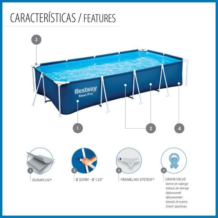 Piscine Démontable - Bestway - Steel Pro - 400x211x81 cm - 5700 litres - Filtre à Cartouche