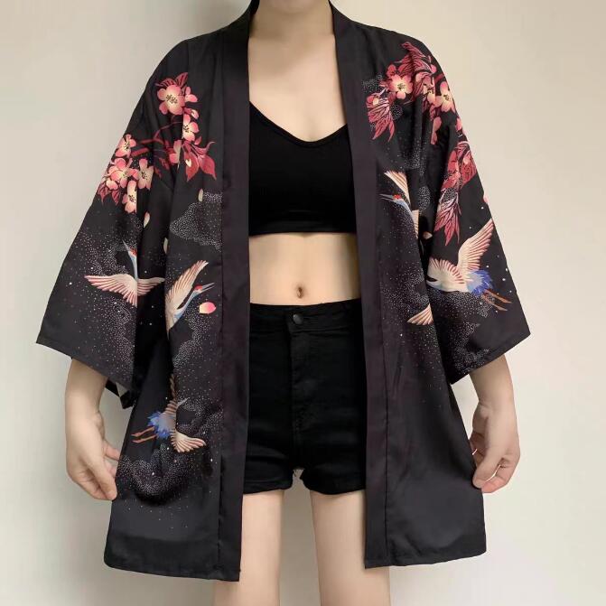 Новый японский кимоно Harajuku с цифровой печатью, пончо, пижамный кардиган