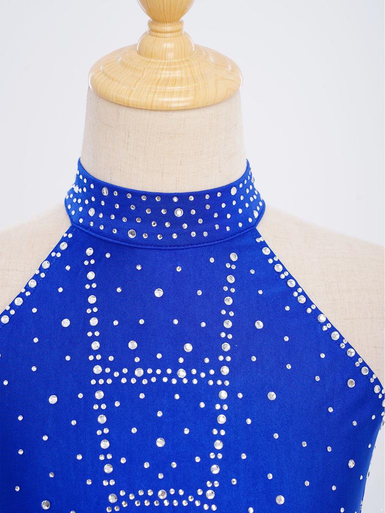 Блестящий костюм для танца с кисточками и перьями для девочек: Укороченный топ-халтер со спинкой на бретельках и юбка с эластичным поясом для сценического выступления