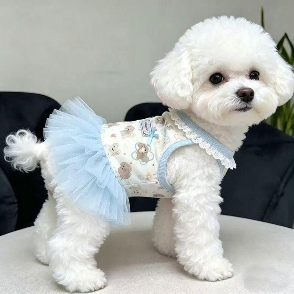 Blue Color Teddy Dog Skirt Cute Style Princess Dress New Summer Dog Dress for Small Dogs