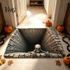 Washable Kitchen Rug 3D Skeleton Halloween Rug, Spooky Optical Illusion Entrance Depth Unique Holiday Home Accents Pattern Non-Slip Floor