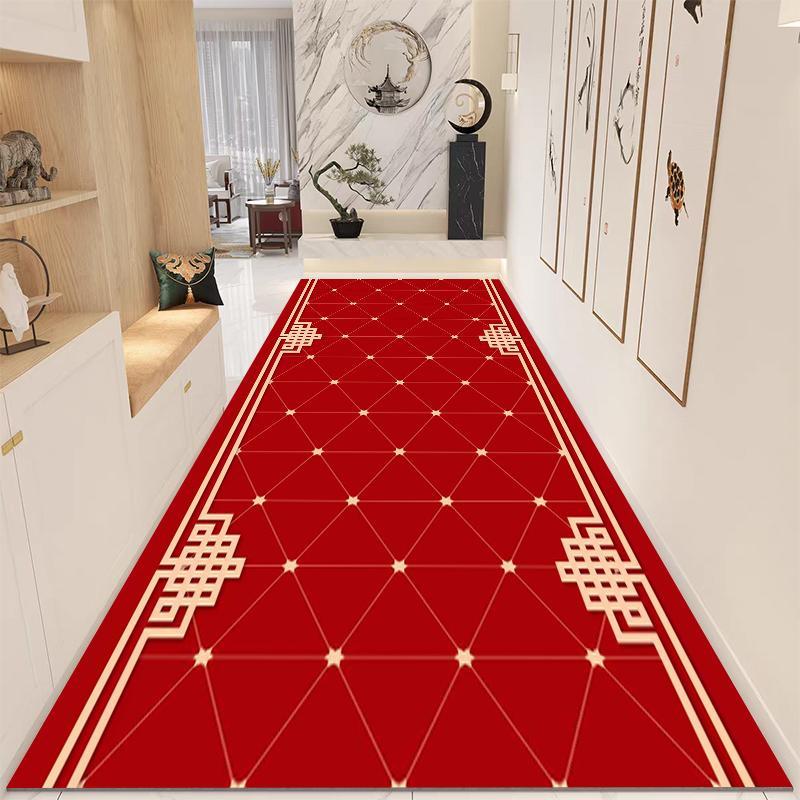 Chinese Retro Runner Rug Non Slip Washable Corridor Carpet for Kitchen Entry Bedroom Farmhouse Indoor Floor Mat