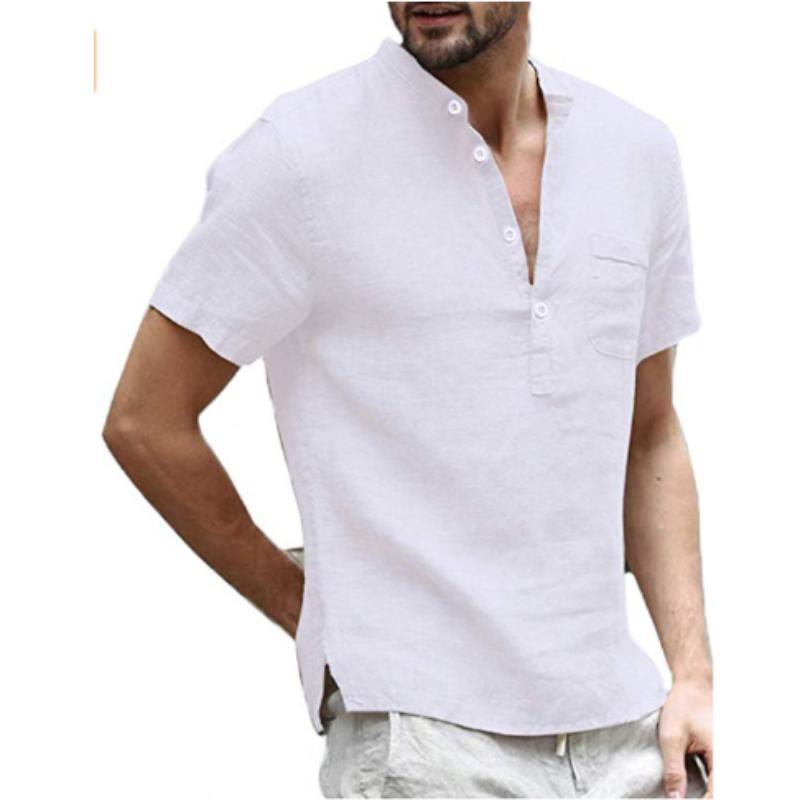 Men's Short Sleeve T-shirt Cotton Linen Casual Men T-shirt Solid Color Summer Shirt Male Cozy Breathable