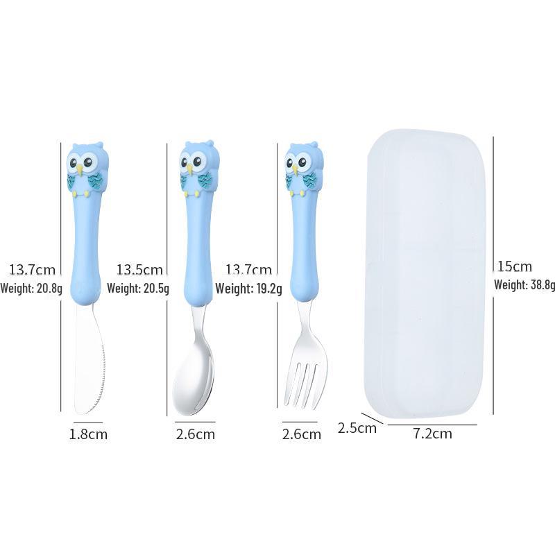 Набор детских столовых приборов из нержавеющей стали 304 - дизайн в виде мультяшной совы: Нож, вилка и ложка для обучения малышей