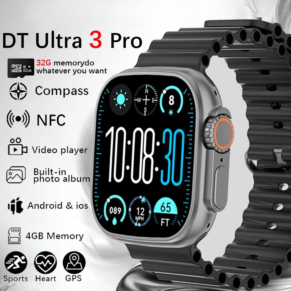 Смарт-часы DT Ultra 3 Экран Amoled 4 ГБ MP3 MP4 плеер Bluetooth Обмен сетью Магазин приложений ChatGPT Умные часы с искусственным интеллектом Мужские спортивные часы