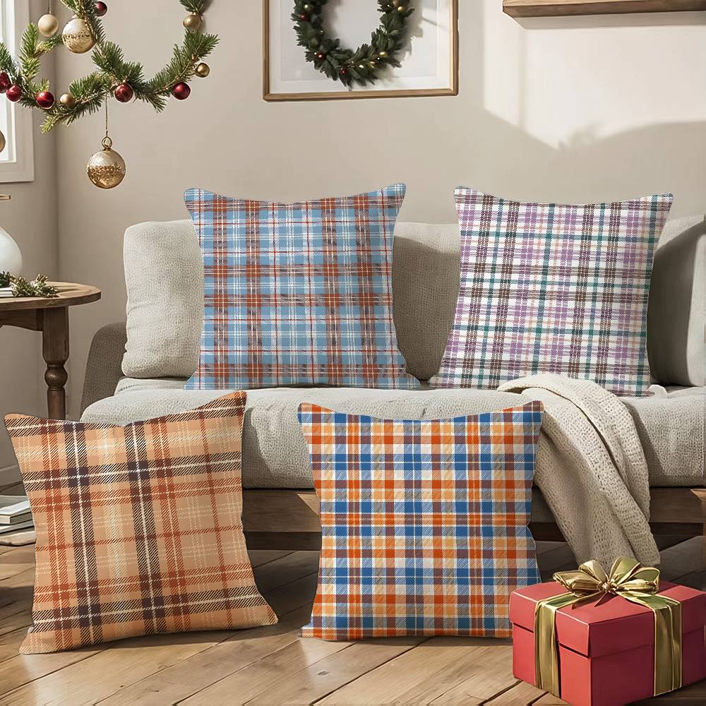 Fashionable Check Pattern Design Pillow Case Comfort Sofa Bed Silky Elegant Invisible Zipper Decorative Cushion Cover