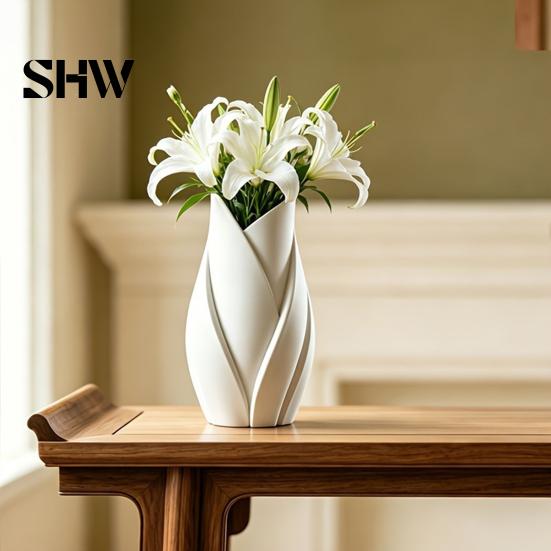 Contemporary Photography Props Leaf Shaped Art Vase, 3D Printed Matte Twisted Floral Modern Sculpture Unique Bionic Design Decorative Flower