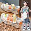 Kids Summer Running Shoes 2024 New Breathable Casual Sports Shoes with Cross Strap Neutral Hollow Breathable Sneakers Hook&loop