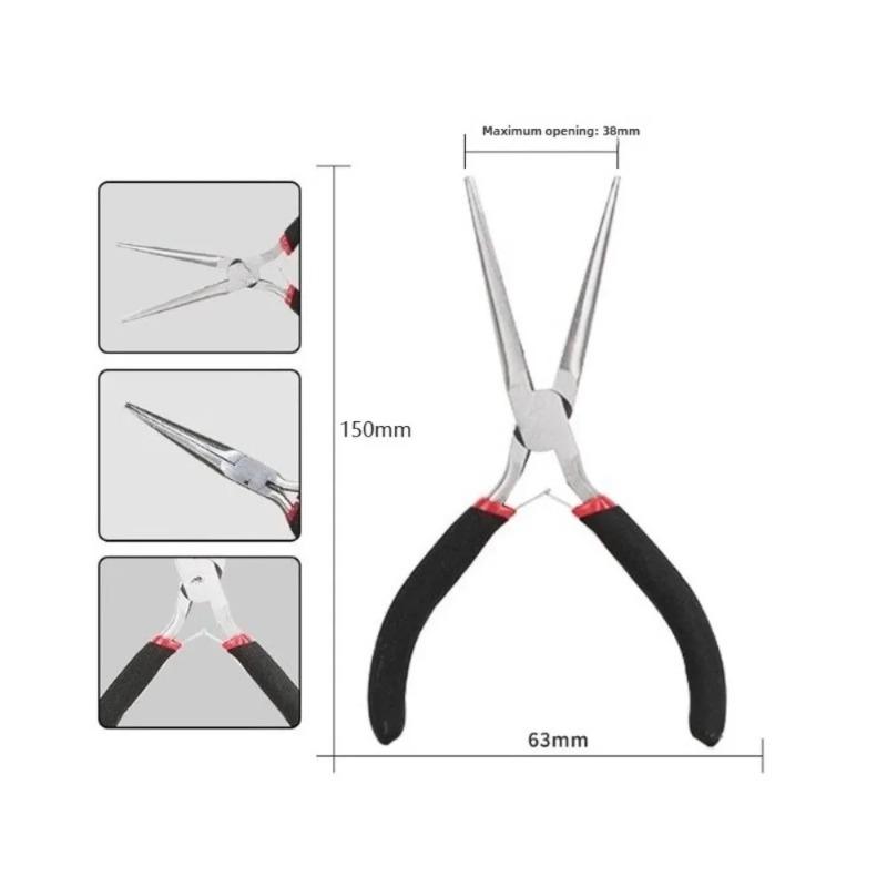 Mini Long Nose Pliers with Flat Round Nose and Cutter for DIY Jewelry Craft, Hairpin Making, Wire Bending Repair - Rust-Proof