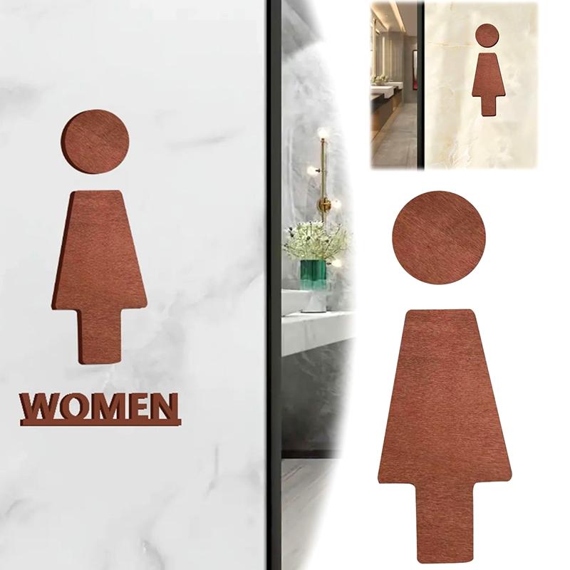 1 Set Wooden with Adhesive Backing Restroom Sign Toilet Decor Male & Female NEW Bathroom Wall Decor Toilet Sign