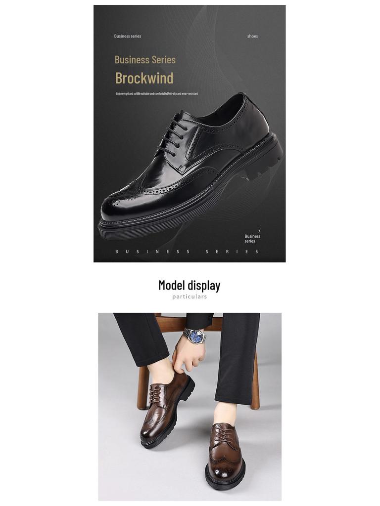 Мужские туфли-броги из натуральной кожи - Формальные, Модные, Высококлассные, в британском стиле, на толстой подошве