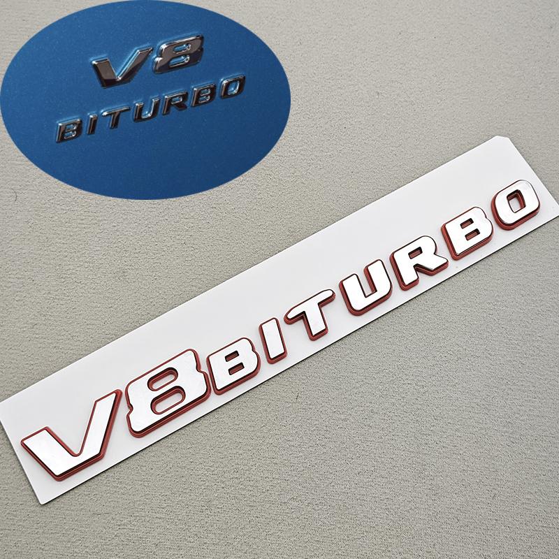 Chrome V8 BITURBO 3D ABS Fender Badge Side Emblem Decal Fit Mercedes Benz AMG C63 E63 G63 G500 Car Styling Sticker PQ7