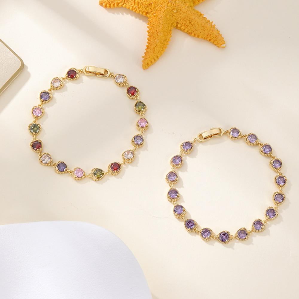 Colorful Rainbow Zircon Bracelet Luxury Chain Bracelets Cute Heart Shaped Bracelet Wedding