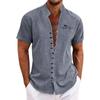 Мужская повседневная свободная рубашка с короткими рукавами и принтом, модный топ с воротником-стойкой
