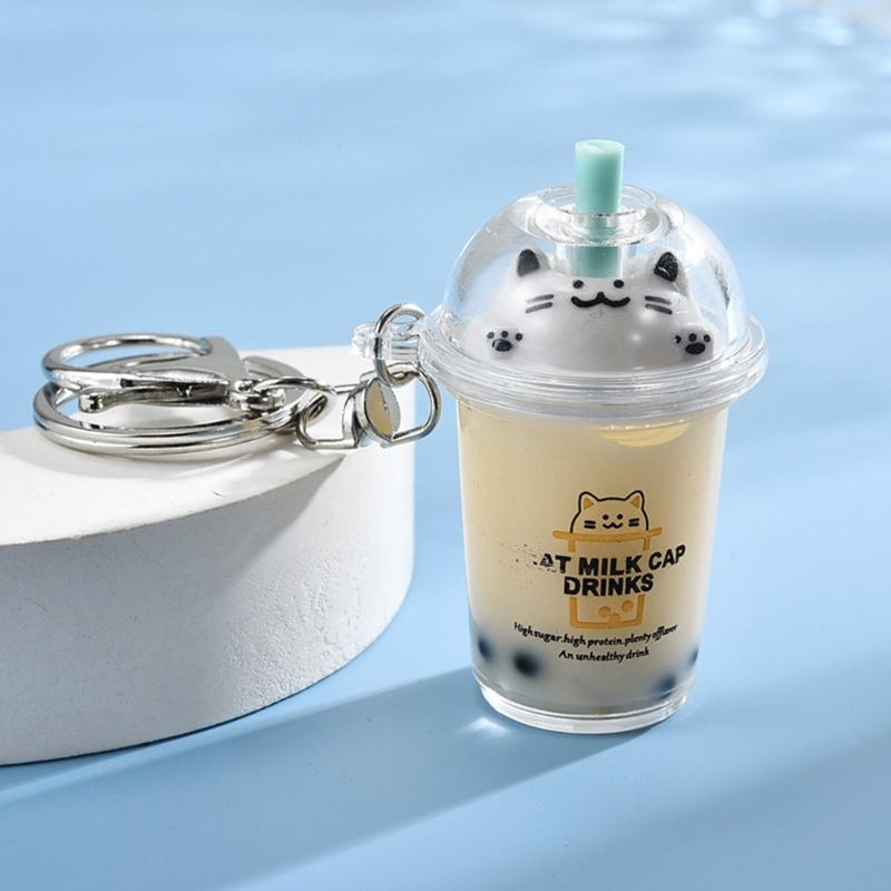 Подвеска Cat Bubble Tea, мультяшный чай с молоком, кулоны, брелоки, модные акриловые брелоки, украшения для рюкзаков и телефонов