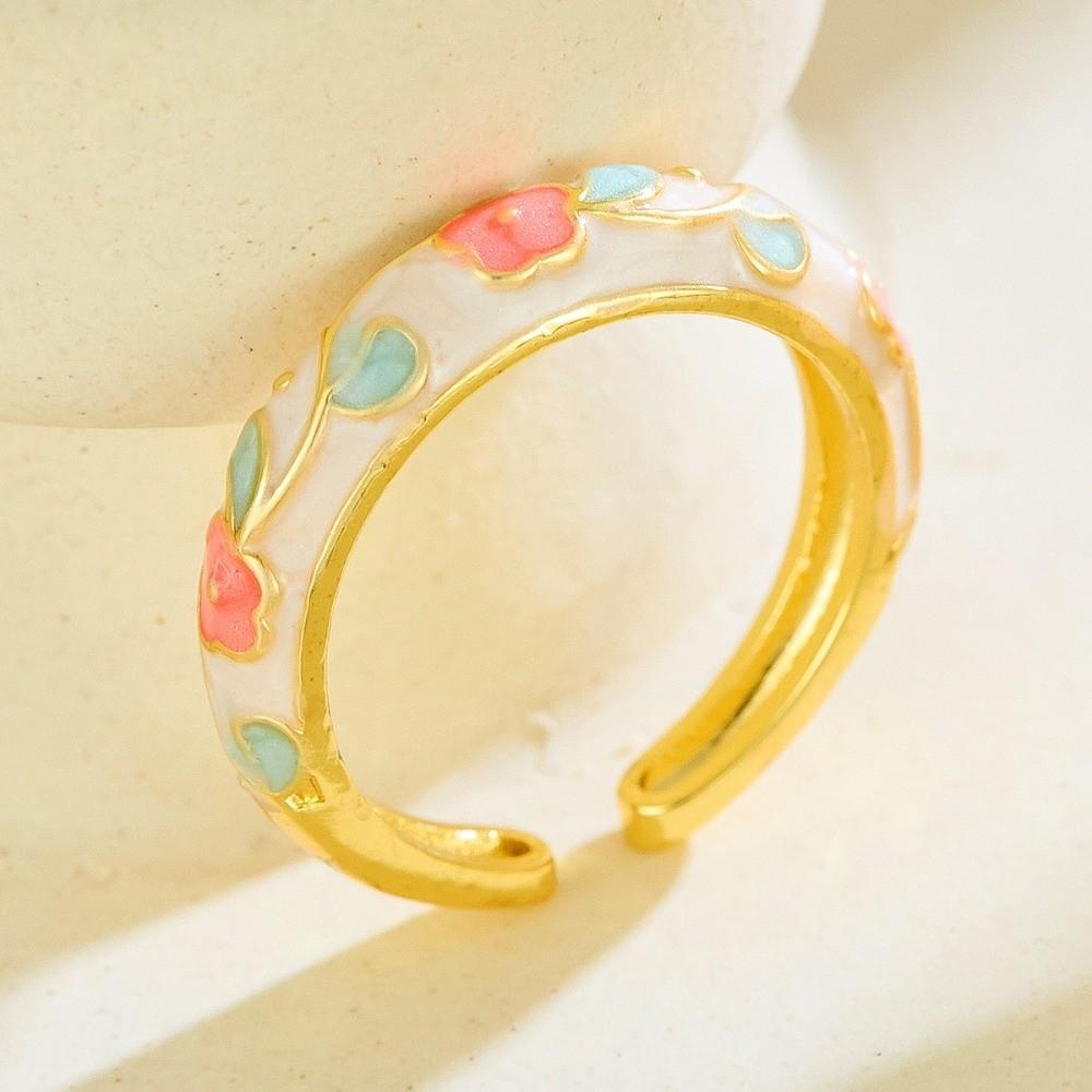 Colorful Flower Open Ring Versatile Drip Glazing Ring Unisex Oil-Drop Enamel Ring  Gift
