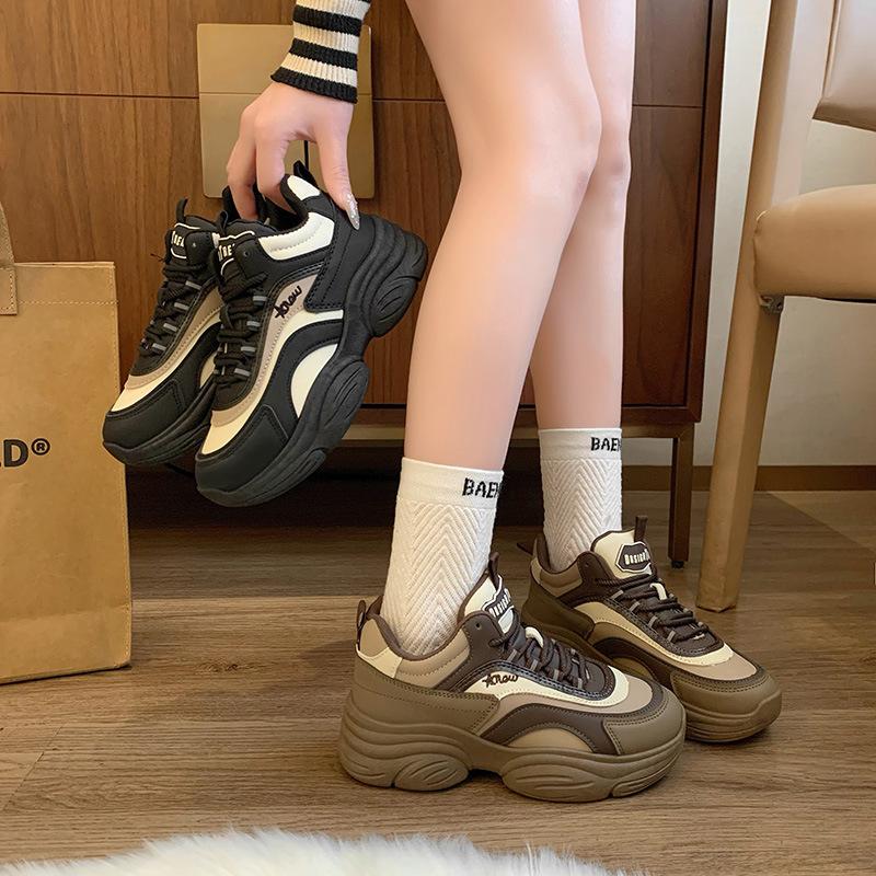 New High-top Dad Shoes for Women In Spring Students Running, Thick Sole Height Enhancement Leisure