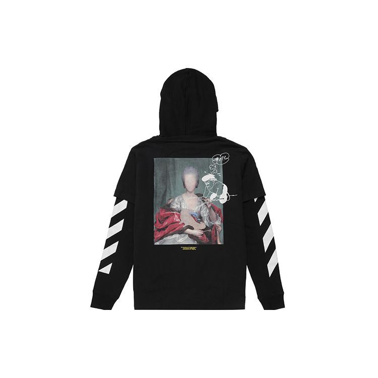 Off-White Назад Печать фото Двухсекционная толстовка с капюшоном Мужские топы Черный OMAB033E191850051088