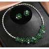 Elegant Zircon Flower Earring Necklace Set Women Copper Plated Jewelry
