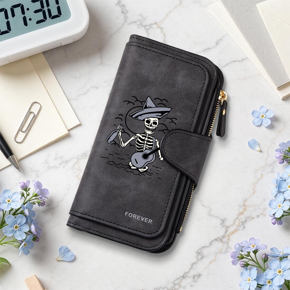 Gothic Skull Print Long Wallet with Multi Card Slots
