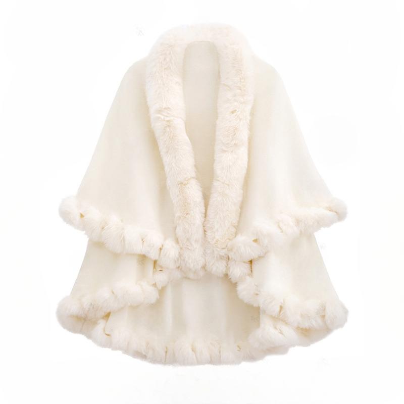 Осенне-зимняя женская двухслойная накидка из искусственного меха с капюшоном и кардиганом