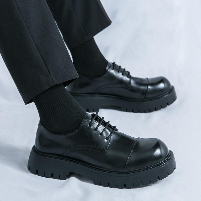Большой размер весна и осень новая кожаная обувь мужская обувь на платформе дерби британский стиль тренд мужская обувь кожаная обувь цельная 2025