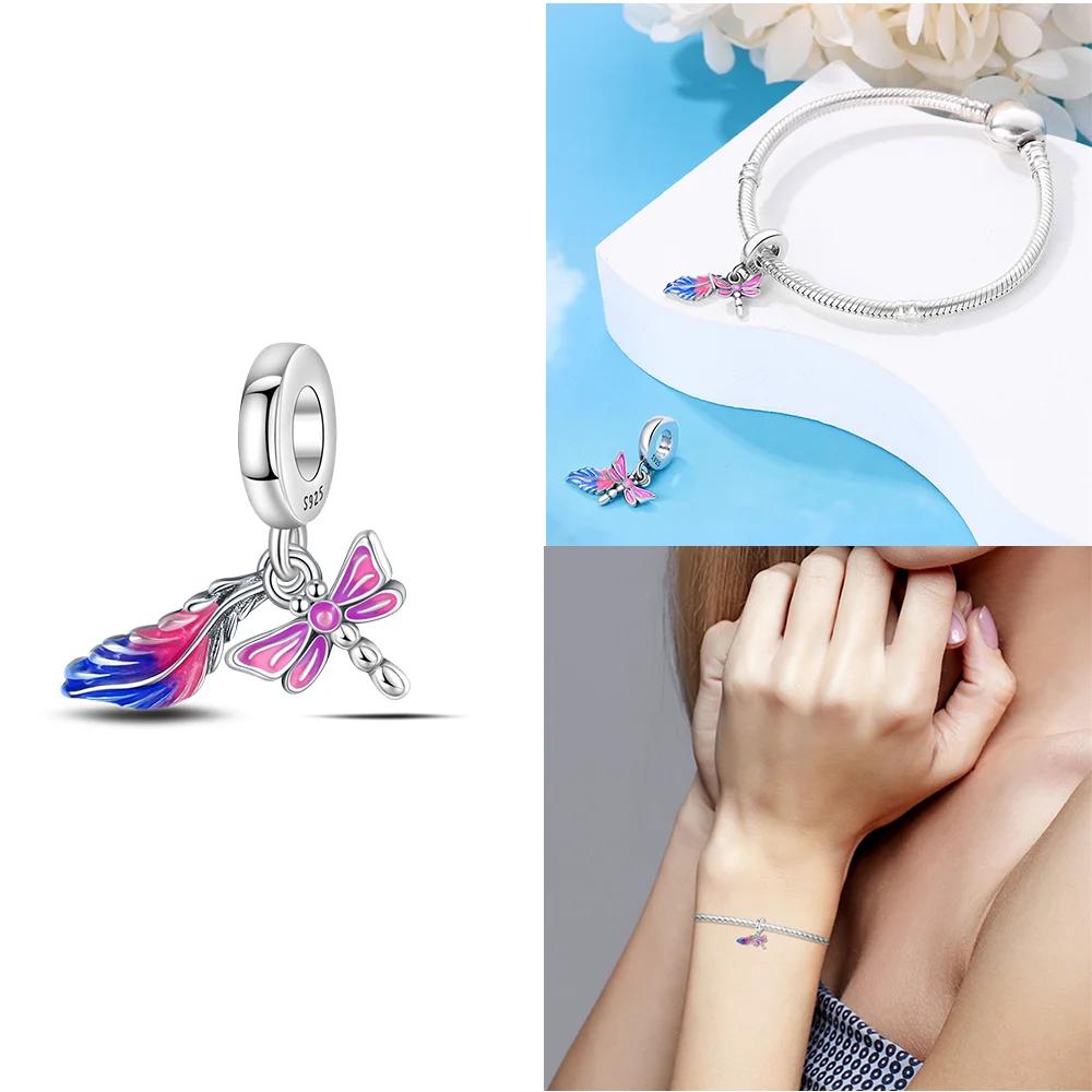 925 Silver Bracelet Diy Anniversary Gift Jewelry Charms Beads Colorful Air Balloon Cross Angel Red Rose Beads