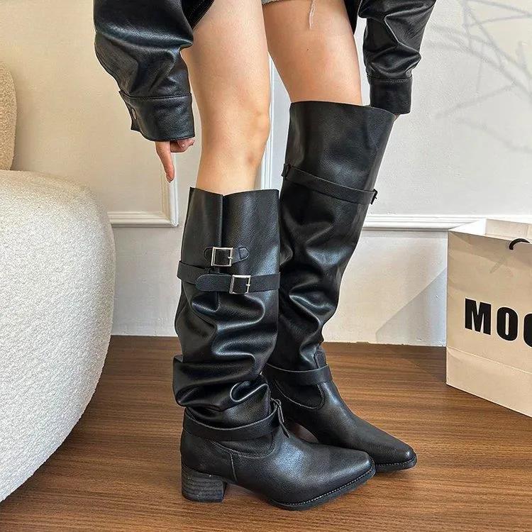 High Heels Long Boots for Women Chunky Knee High Shoes Winter 2025 Pumps New Trend Chelsea Boots Walking Goth Mujer De Botas