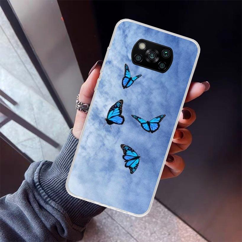 Blue Butterfly Beautiful Wing Phone Case For Xiaomi Poco X7 X6 X5 Pro F7 Ultra Redmi 15C 15 13 13C 12 12C 10 10A 10C 9 9A 9C 9T