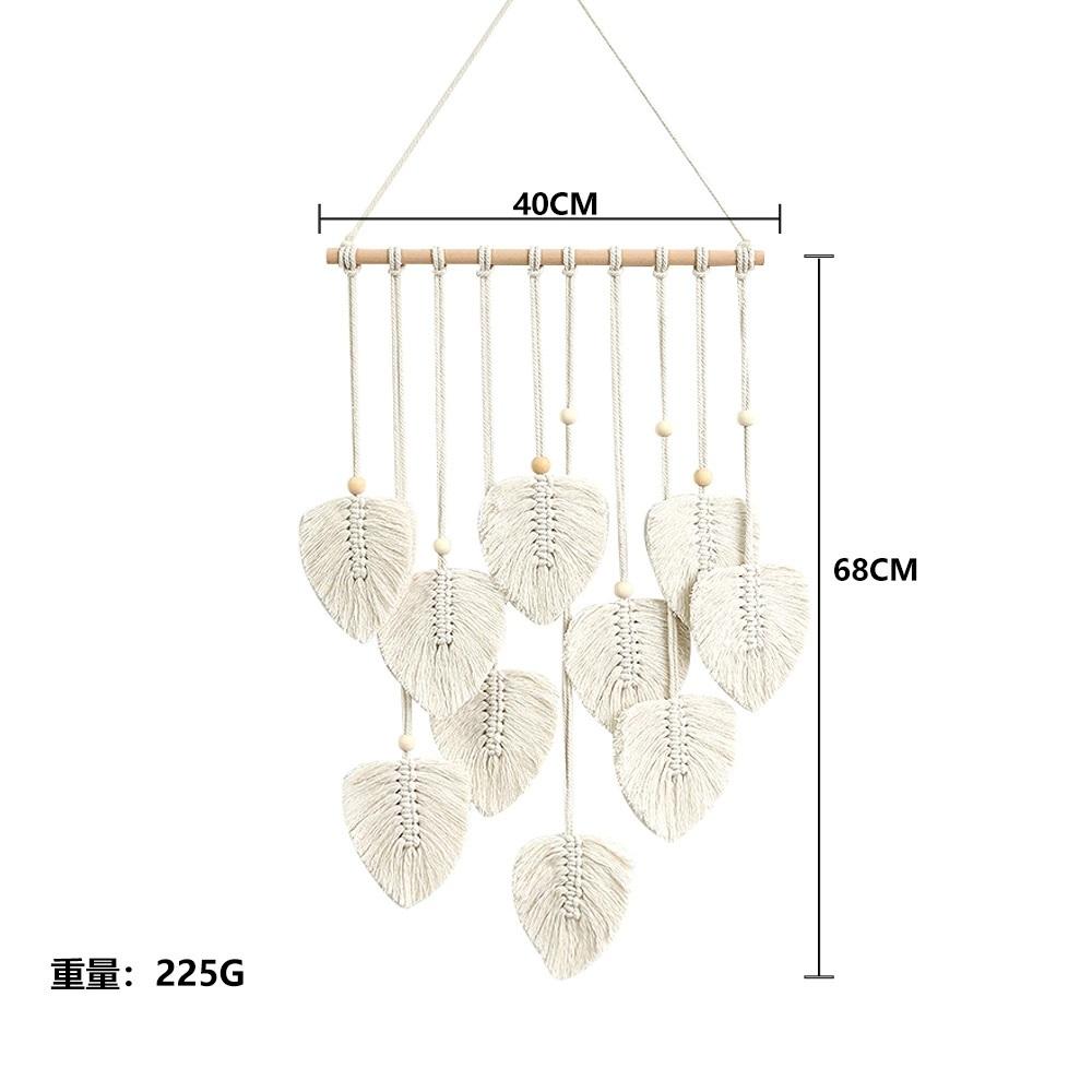 Macrame Wall Hanging Leaves Bohemian Wall Hanging Woven Tapestry Large Chic Woven Leaf Tassel Handmade Woven Wall Art for Bedroom Nursery Home 90x40cm
