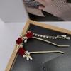 New Chinese Style Red Rose Fringe Hairpin Vintage Rose Hair Sticks Hairwear For Women Hair Fork Disk Hair Chopsticks Headdress