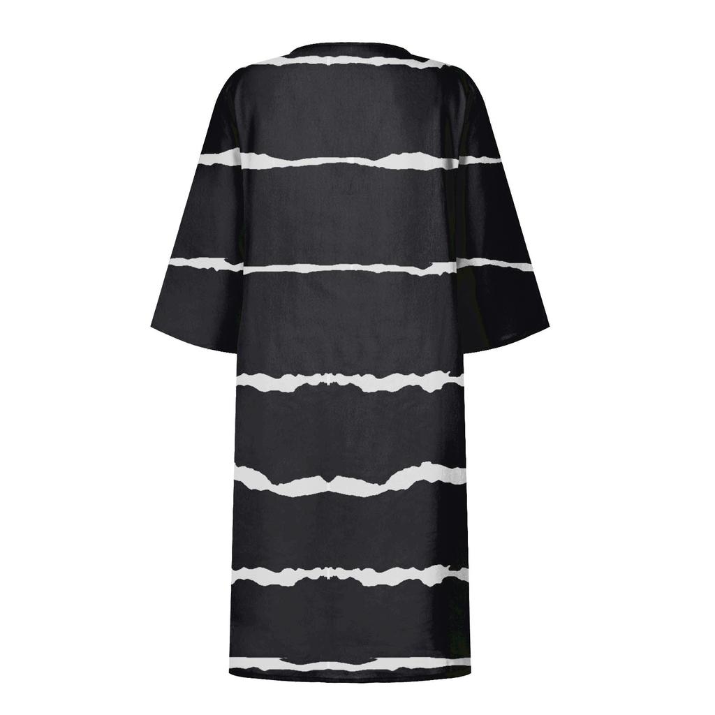 Women's Summer Vintage Print V-neck Half-sleeve Dress Light Breathable Dress