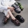 Retro Height Increasing Genuine Leather Slippers Hollow-out Lightweight Women's Platform Shoes