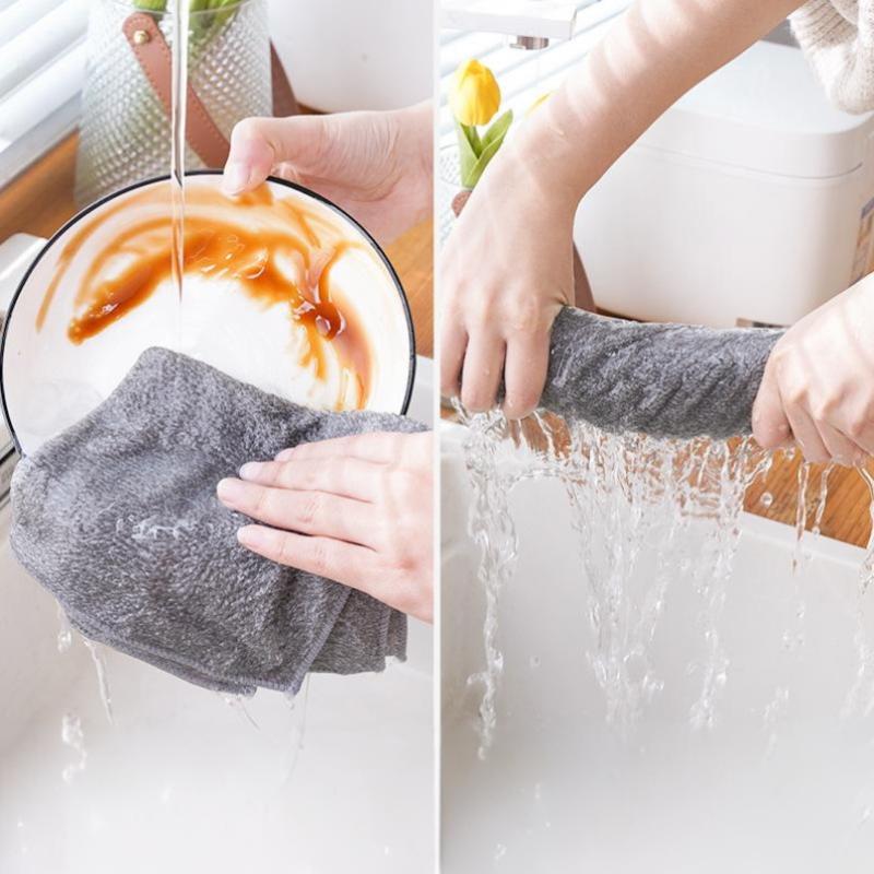 10pcs Gray Bamboo Charcoal Thickened Super Absorbent Dishcloth Oil Resistant Kitchen Wipes Microfiber Cleaning Cloths