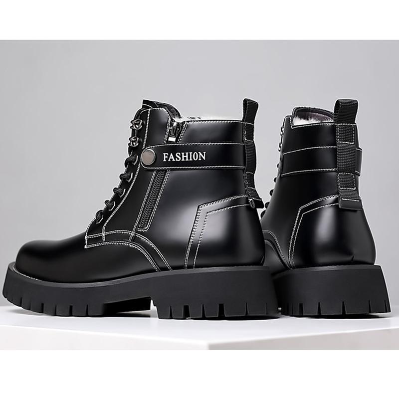 Зимняя обувь 2025 Мужские сноубутсы Теплые плюшевые Модный бренд Мужские ботильоны Чисто черные Нескользящая толстая подошва