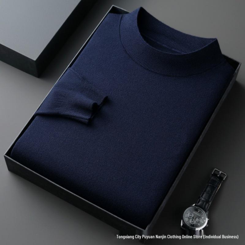Men's Fine-Gauge Knit Long-Sleeve Mock Neck Sweater - Thickened, Warm, Solid Color Base Layer