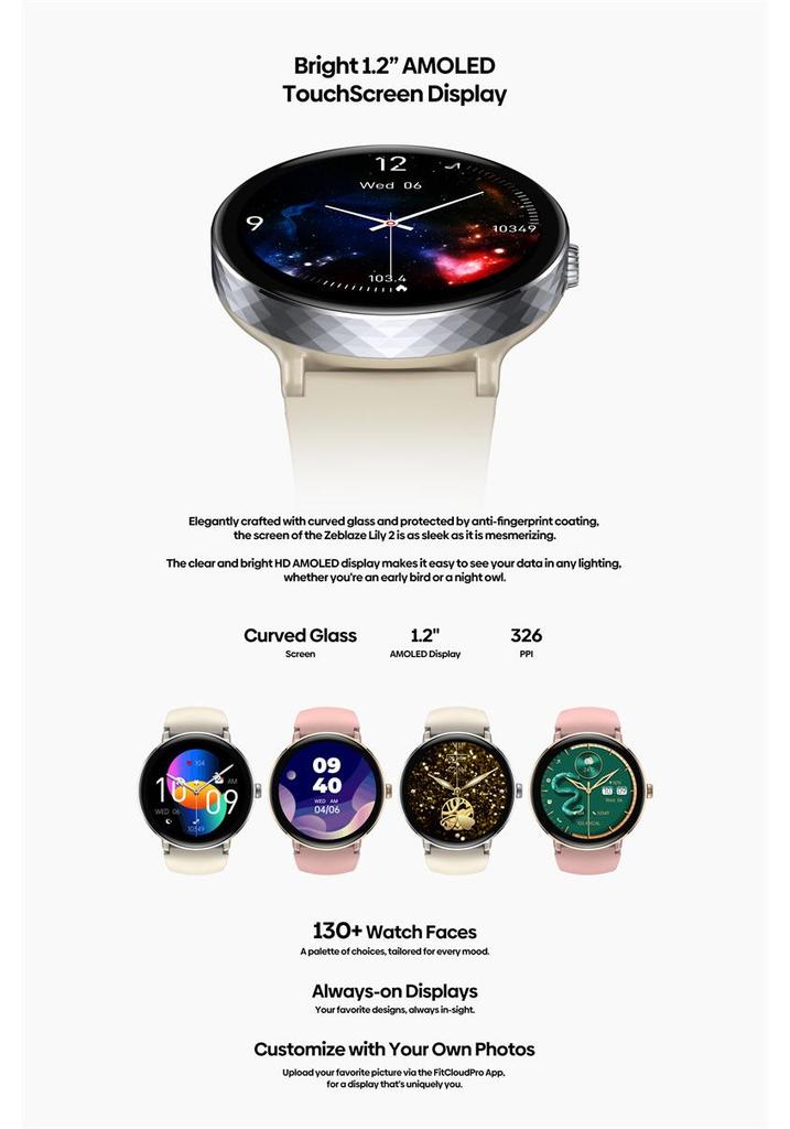 Женские умные часы Zeblaze Lily 2 с Bluetooth-звонками, 1,2-дюймовым AMOLED-экраном и двумя ремешками