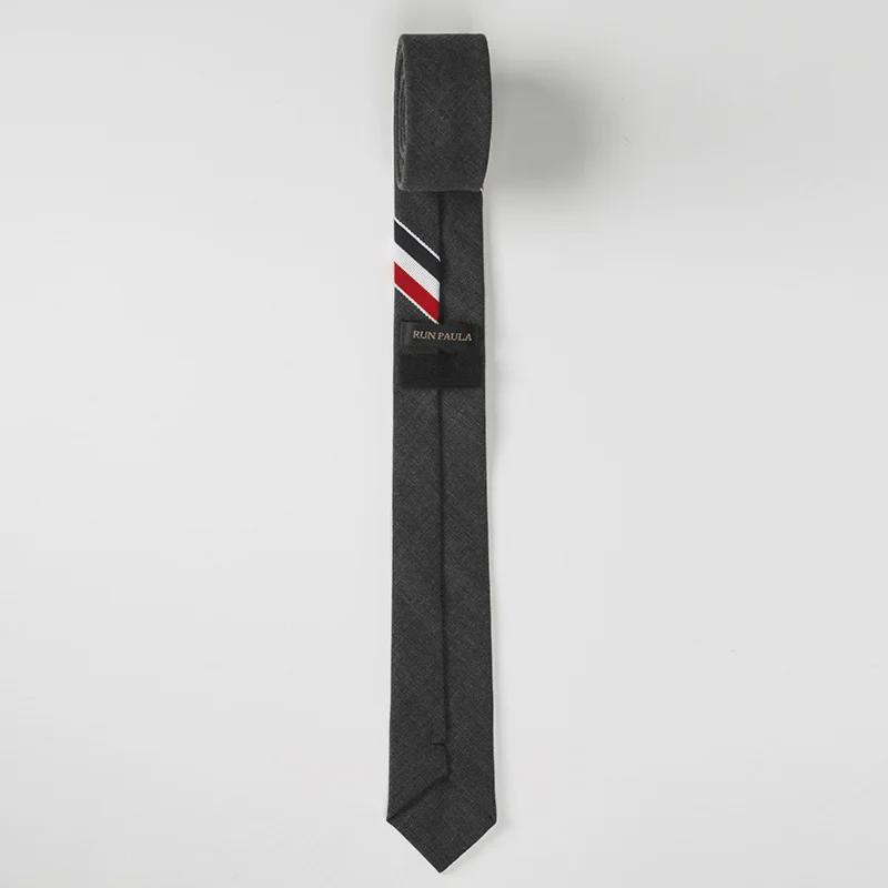 Корейский галстук из серой шерсти в трехцветную полоску шириной 5 см - мужской, деловой, черный, узкий