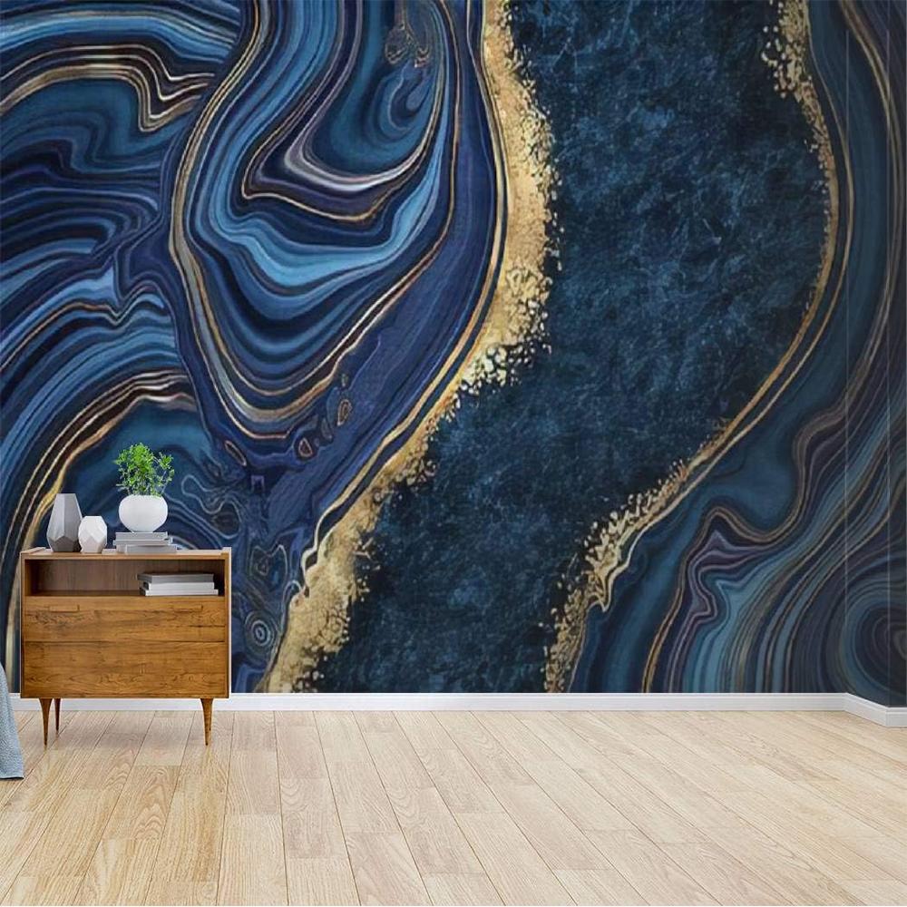 Обои Абстрактные синие мраморные настенные росписи Золотые мраморные обои Спальня Гостиная Настенная роспись Домашний декор